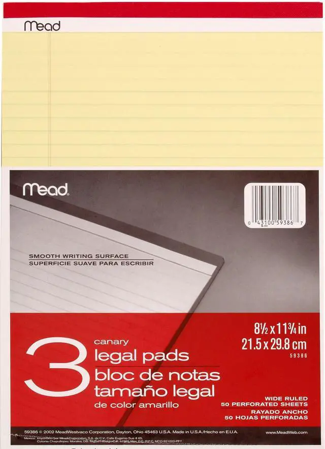 Alt view image 4 of 5 - Legal Pads, Wide Ruled Paper, 8-1/2" x 11-3/4", 50 Sheets, Memo, Note, Steno Pads, (59386) 3 count (Pack of 6)