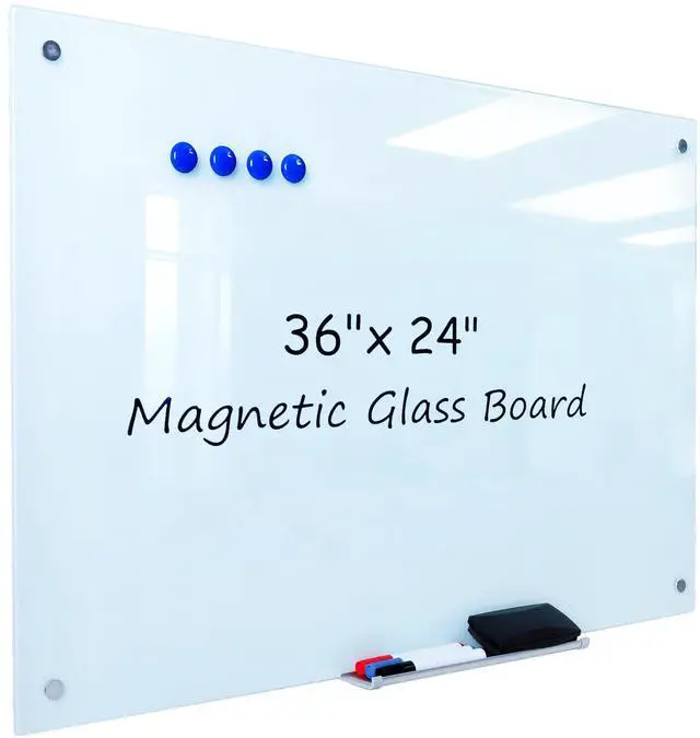 Main image of Magnetic Glass Whiteboard - 36 x 24 Glass Dry Erase Board for wall, Frameless Glass WhiteBoard for Office, Home & School