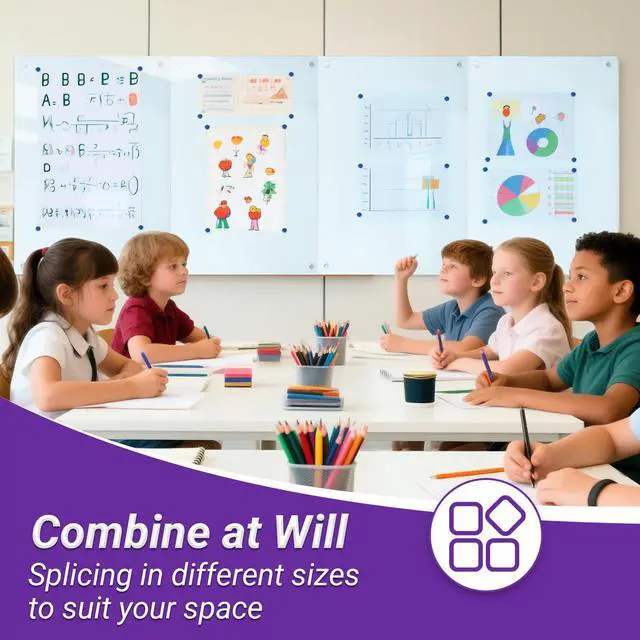 Alt view image 4 of 7 - Magnetic Glass Whiteboard - 36 x 24 Glass Dry Erase Board for wall, Frameless Glass WhiteBoard for Office, Home & School