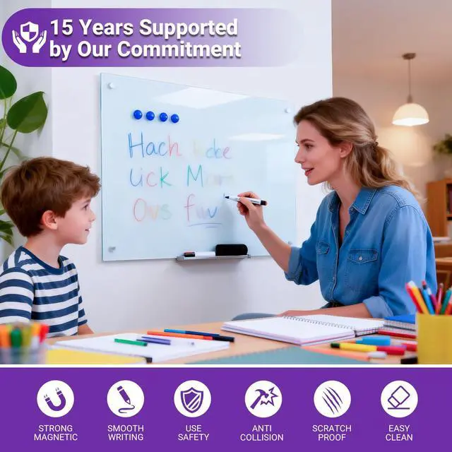 Alt view image 6 of 7 - Magnetic Glass Whiteboard - 36 x 24 Glass Dry Erase Board for wall, Frameless Glass WhiteBoard for Office, Home & School