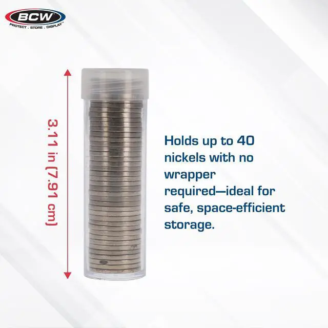 Alt view image 3 of 7 - Coin Tubes for US Nickels - 100ct | Durable Plastic Tube Coin Holders | Coin Collecting Supplies | Nickel Coin Tubes | Coin Storage Tubes with Airtight Lids