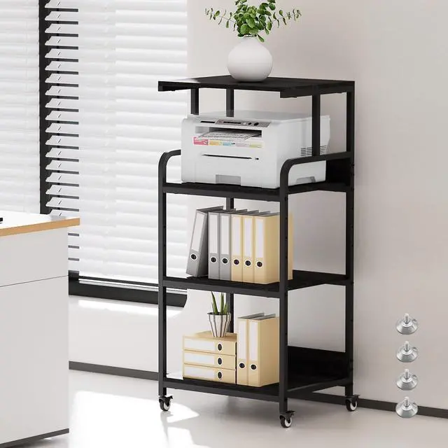 Main image of 4 Tier Printer Stand with Wheels, Extra Large Tall Printer Table for Home Office, Printer and Shredder Stand with Storage Shelf (Black)