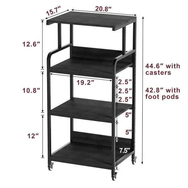 Alt view image 3 of 7 - 4 Tier Printer Stand with Wheels, Extra Large Tall Printer Table for Home Office, Printer and Shredder Stand with Storage Shelf (Black)