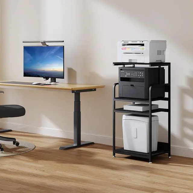 Alt view image 6 of 7 - 4 Tier Printer Stand with Wheels, Extra Large Tall Printer Table for Home Office, Printer and Shredder Stand with Storage Shelf (Black)