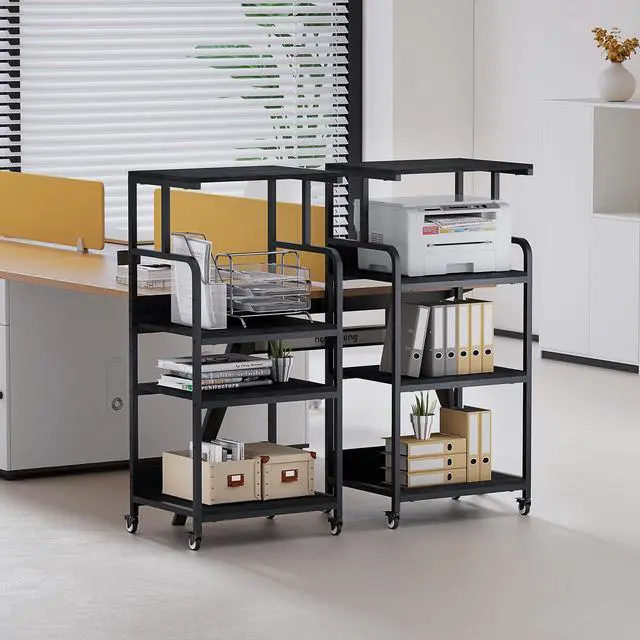 Alt view image 7 of 7 - 4 Tier Printer Stand with Wheels, Extra Large Tall Printer Table for Home Office, Printer and Shredder Stand with Storage Shelf (Black)