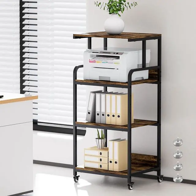 Main image of Extra Large Printer Stand with Wheels, 4-Tier Tall Printer Table, Printer and Shredder Stand with Storage Shelf for Home Office (Rustic Brown)