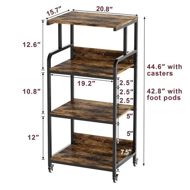 Alt view image 3 of 7 - Extra Large Printer Stand with Wheels, 4-Tier Tall Printer Table, Printer and Shredder Stand with Storage Shelf for Home Office (Rustic Brown)