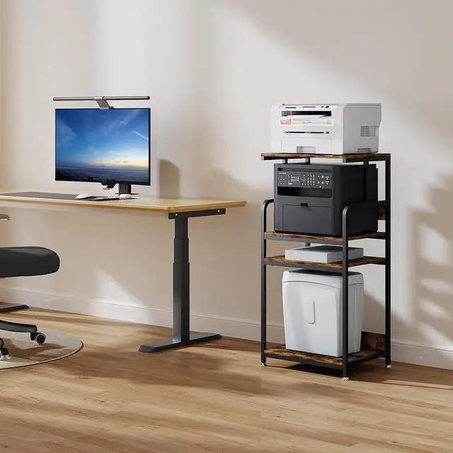 Alt view image 7 of 7 - Extra Large Printer Stand with Wheels, 4-Tier Tall Printer Table, Printer and Shredder Stand with Storage Shelf for Home Office (Rustic Brown)