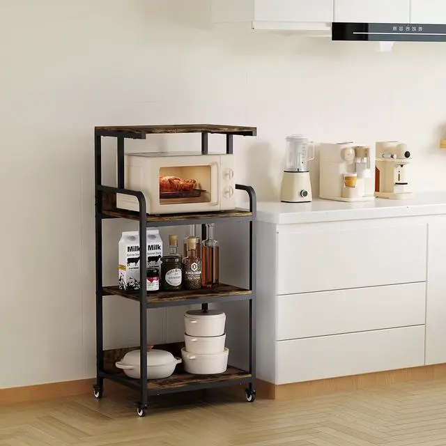 Alt view image 6 of 7 - Extra Large Printer Stand with Wheels, 4-Tier Tall Printer Table, Printer and Shredder Stand with Storage Shelf for Home Office (Rustic Brown)