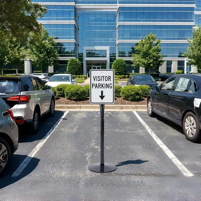 Alt view image 6 of 7 - Heavy Duty Cast Iron Sign Post and Base Kit - 12" DIA Stand with 48" Post and Bolts & Nuts for Hanging Signs, Portable Sign Holder for Parking and Recreational Use