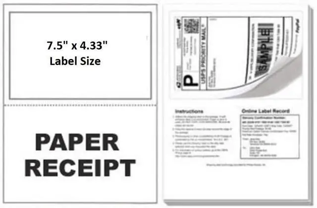Alt view image 2 of 2 - ProLine Compatible Labels for Click Ship PayPal/Ebay USPS Labels with Paper Receipts for Laser/Ink Jet Shipping! Built in Tear Off Receipts! (1000 Sheets)