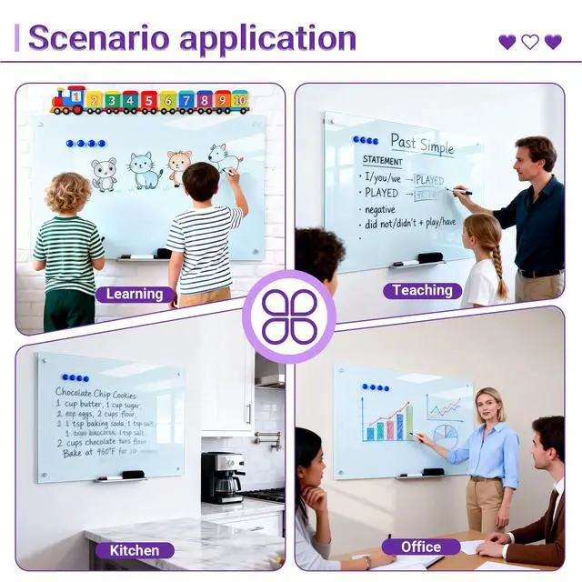 Alt view image 5 of 7 - Magnetic Glass Whiteboard - 36 x 24 Glass Dry Erase Board for wall, Frameless Glass WhiteBoard for Office, Home & School