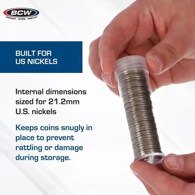 Alt view image 4 of 7 - Coin Tubes for US Nickels - 100ct | Durable Plastic Tube Coin Holders | Coin Collecting Supplies | Nickel Coin Tubes | Coin Storage Tubes with Airtight Lids