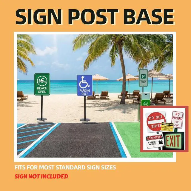 Alt view image 4 of 7 - Heavy Duty Cast Iron Sign Post and Base Kit - 12" DIA Stand with 48" Post and Bolts & Nuts for Hanging Signs, Portable Sign Holder for Parking and Recreational Use