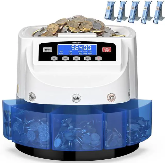 Main image of Coin Counter Machine Sorter Change and Wrapper Roller Counting Organizer Sorts up to 300 Coins Per Minute Automatically Sorts and Batches - White