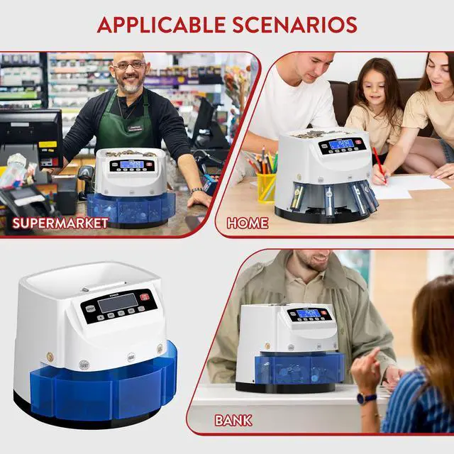 Alt view image 7 of 7 - Coin Counter Machine Sorter Change and Wrapper Roller Counting Organizer Sorts up to 300 Coins Per Minute Automatically Sorts and Batches - White