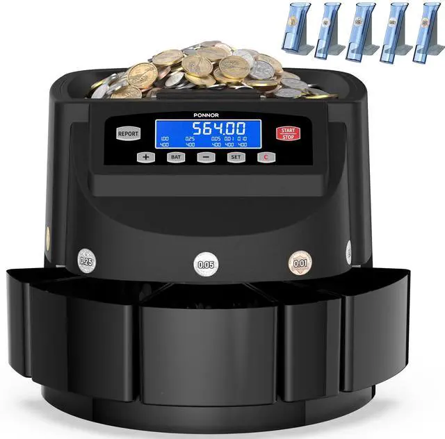 Main image of Coin Counter Machine Sorter Change and Wrapper Roller Counting Organizer Sorts up to 300 Coins Per Minute Automatically Sorts and Batches - Black