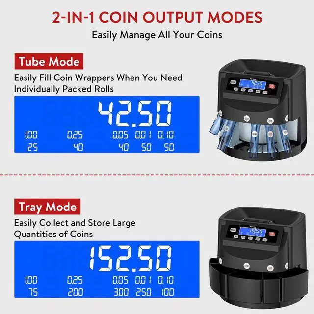 Alt view image 6 of 7 - Coin Counter Machine Sorter Change and Wrapper Roller Counting Organizer Sorts up to 300 Coins Per Minute Automatically Sorts and Batches - Black