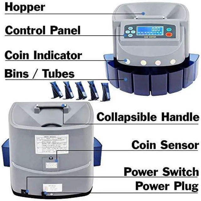 Alt view image 5 of 7 - Electronic USD Coin Sorter and Counter with LCD Display, Sorts 270 Coins Per Minute into Coin Wrappers or Bins, Coin Wrapper Tubes Included by