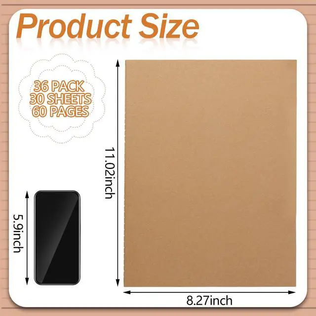 Alt view image 2 of 7 - 36 Pack Large Kraft Notebooks Bulk, 8.5 x 11 Inch College Ruled A4 Subject Diary Journals Notebooks for Office Notes Writing Supplies, 60 Pages