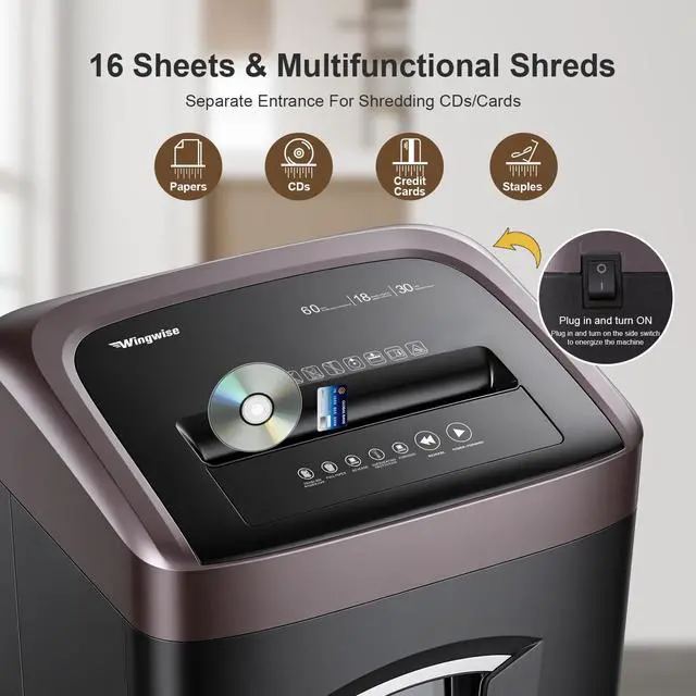 Alt view image 3 of 7 - 16 Sheets Paper Shredder Heavy Duty for Home Office | P-5, 60 Mins Runtime, 7.9 gal, Micro Cut, Shreds CDs & Credit Cards