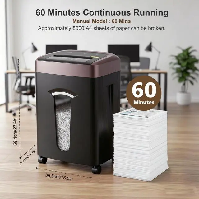 Alt view image 5 of 7 - 16 Sheets Paper Shredder Heavy Duty for Home Office | P-5, 60 Mins Runtime, 7.9 gal, Micro Cut, Shreds CDs & Credit Cards