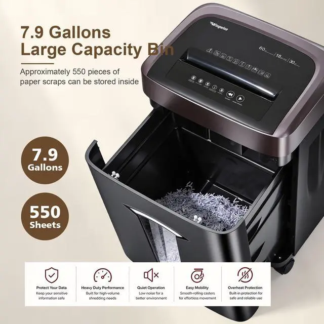 Alt view image 6 of 7 - 16 Sheets Paper Shredder Heavy Duty for Home Office | P-5, 60 Mins Runtime, 7.9 gal, Micro Cut, Shreds CDs & Credit Cards
