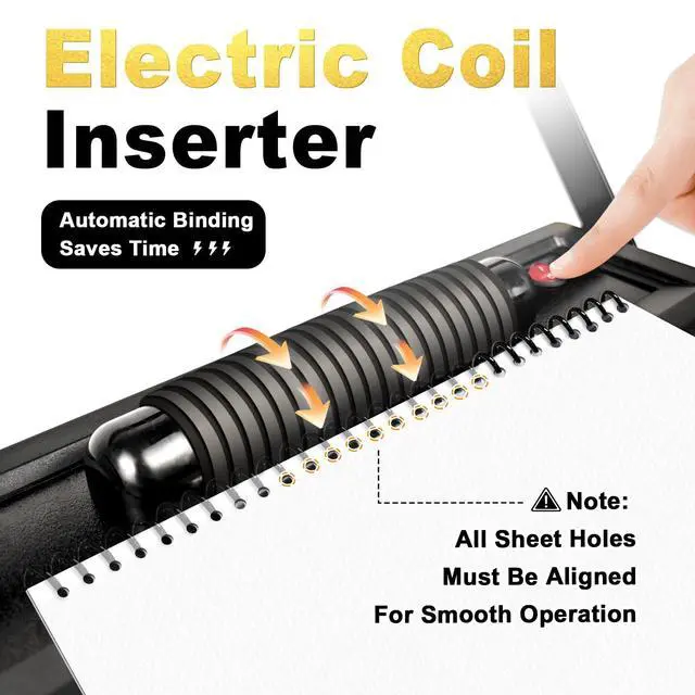 Alt view image 3 of 7 - Spiral Coil Binding Machine with 100 Pack 3/8"(10mm) Coils & Pliers | 4:1 Pitch, 20 Sheet Punch Capacity, Quick Electric Coil Insert, 46 Disengaging Pins, Adjustable Margin,Fit Letter Size/A4/A5