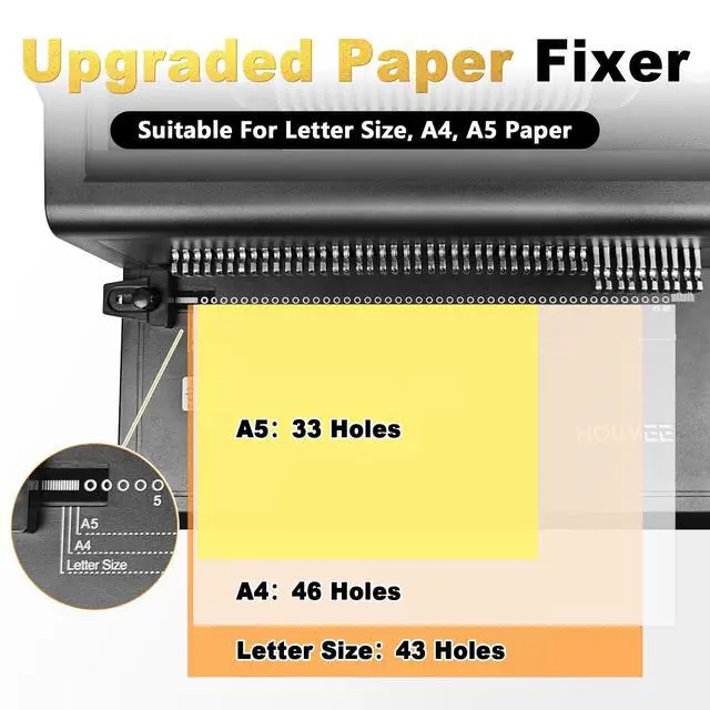 Alt view image 5 of 7 - Spiral Coil Binding Machine with 100 Pack 3/8"(10mm) Coils & Pliers | 4:1 Pitch, 20 Sheet Punch Capacity, Quick Electric Coil Insert, 46 Disengaging Pins, Adjustable Margin,Fit Letter Size/A4/A5