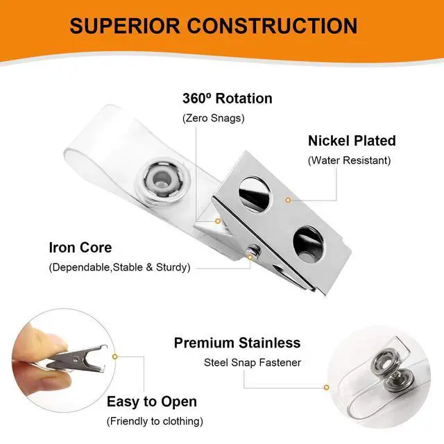 Alt view image 4 of 7 - Name Badge Holders with Clips - 250Pcs Waterproof Vertical Clear Plastic ID Badge Name Tag Holders with Metal Clips and Vinyl Straps