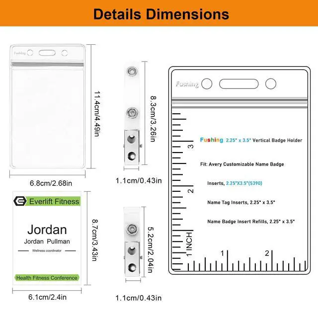 Alt view image 2 of 7 - Name Badge Holders with Clips - 250Pcs Waterproof Vertical Clear Plastic ID Badge Name Tag Holders with Metal Clips and Vinyl Straps
