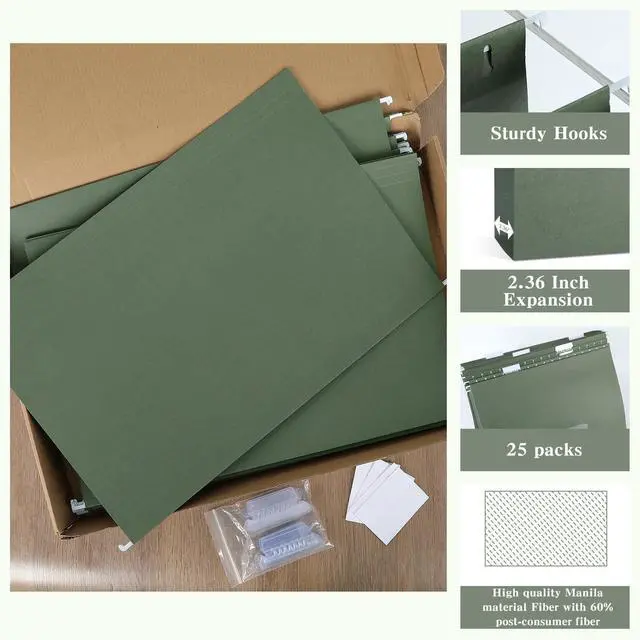 Alt view image 3 of 7 - 25 Pack 11×17 Expanding Hanging File Folders for Filing Cabinet 1/5 Cut Heavy Duty Hang Folders with Plastic Tabs & Label Cards Extra Large Hangers File Organizer for 11×17 Paper Engineering Document
