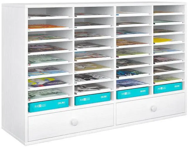 Main image of Mail Sorter Wood Literature Organizer, Student Mailbox for Classroom, Desktop Bill Paper Holder for Office Home School, 38 Compartments, White