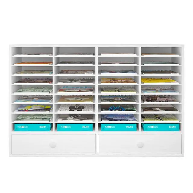 Alt view image 2 of 6 - Mail Sorter Wood Literature Organizer, Student Mailbox for Classroom, Desktop Bill Paper Holder for Office Home School, 38 Compartments, White