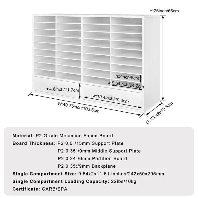 Alt view image 3 of 6 - Mail Sorter Wood Literature Organizer, Student Mailbox for Classroom, Desktop Bill Paper Holder for Office Home School, 38 Compartments, White