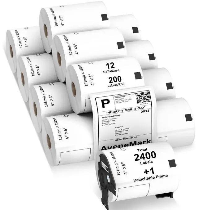 Main image of 12 Rolls Compatible with Brother DK-1241 (4" x 6") Replacement Shipping Labels - 200/Roll DK Adress Labels for Brother QL Label Printers - Include 1 Detachable Frame