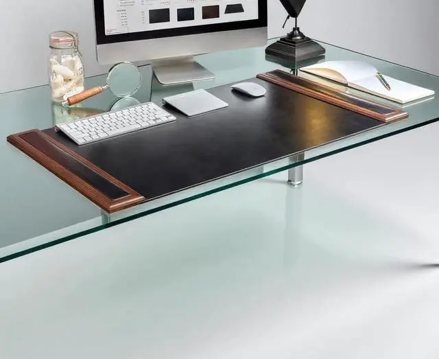 Alt view image 2 of 5 - Walnut & Black Leather 34" x 20" Side-Rail Desk Pad