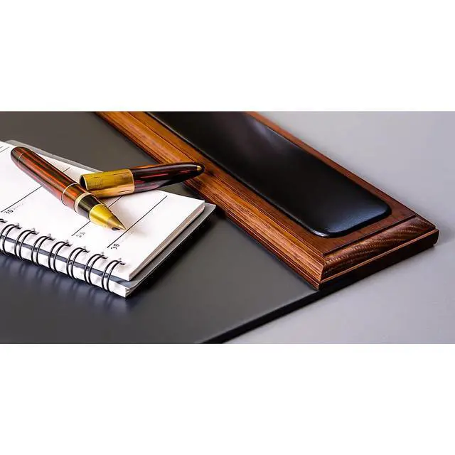 Alt view image 4 of 5 - Walnut & Black Leather 34" x 20" Side-Rail Desk Pad