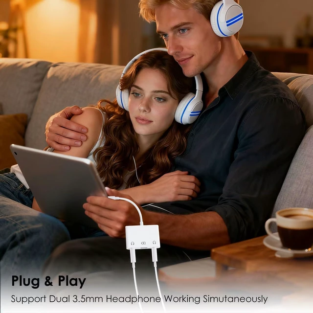 Alt view image 3 of 7 - USB C Headphone Splitter, USB C to Dual 3.5mm Audio and Charging Adapter iPhone iPad Headphone Adapter Headphone Splitter for 2 Headphones AUX to USB C Audio Splitter for iPhone 17/16/15, Galaxy S26