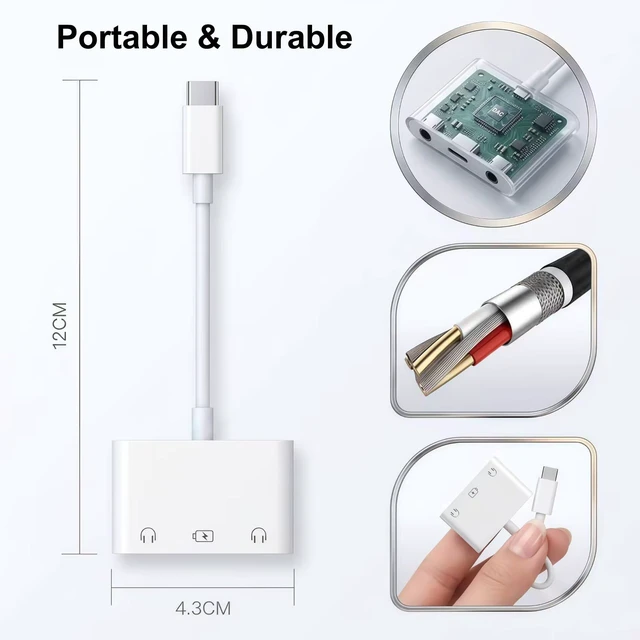 Alt view image 6 of 7 - USB C Headphone Splitter, USB C to Dual 3.5mm Audio and Charging Adapter iPhone iPad Headphone Adapter Headphone Splitter for 2 Headphones AUX to USB C Audio Splitter for iPhone 17/16/15, Galaxy S26