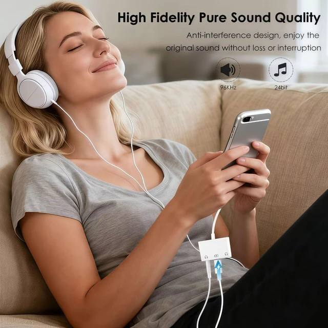 Alt view image 5 of 7 - USB C Headphone Splitter, USB C to Dual 3.5mm Audio and Charging Adapter iPhone iPad Headphone Adapter Headphone Splitter for 2 Headphones AUX to USB C Audio Splitter for iPhone 17/16/15, Galaxy S26