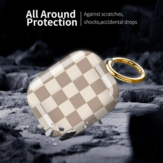 Alt view image 4 of 6 - Compatible with AirPod Pro 3 (2025),Cute Case Cover for Women & Men, Full Protection Shockproof Hard Case with Keychain, Wireless Charging Case Accessories(Brown Coffee Checkered)