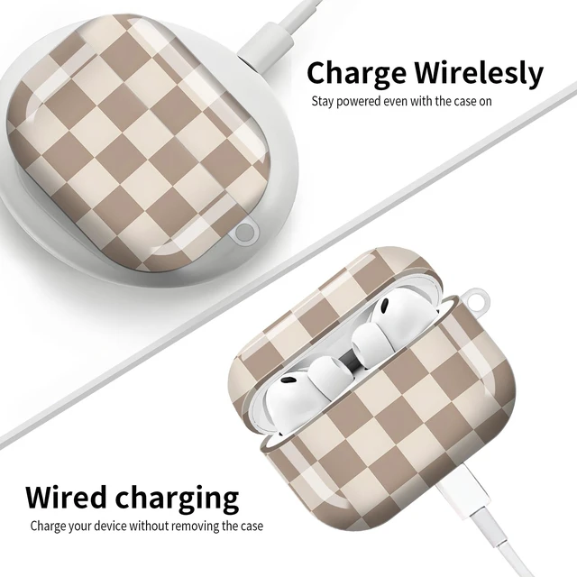 Alt view image 5 of 6 - Compatible with AirPod Pro 3 (2025),Cute Case Cover for Women & Men, Full Protection Shockproof Hard Case with Keychain, Wireless Charging Case Accessories(Brown Coffee Checkered)