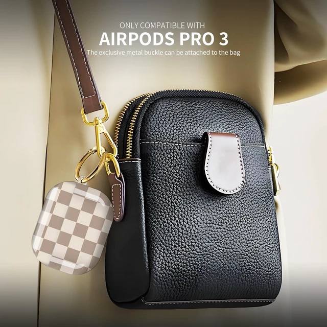Alt view image 3 of 6 - Compatible with AirPod Pro 3 (2025),Cute Case Cover for Women & Men, Full Protection Shockproof Hard Case with Keychain, Wireless Charging Case Accessories(Brown Coffee Checkered)