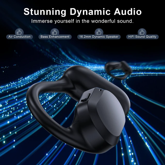 Alt view image 3 of 7 - Open Ear Headphones, Open Ear Earbuds, IPX7 Waterproof, Bluetooth 5.3 True Wireless Sports Over Ear Earbuds with Earhooks, Built-in Mic, Crystal-Clear Calls for Running Workout Cycling Driving (Black)