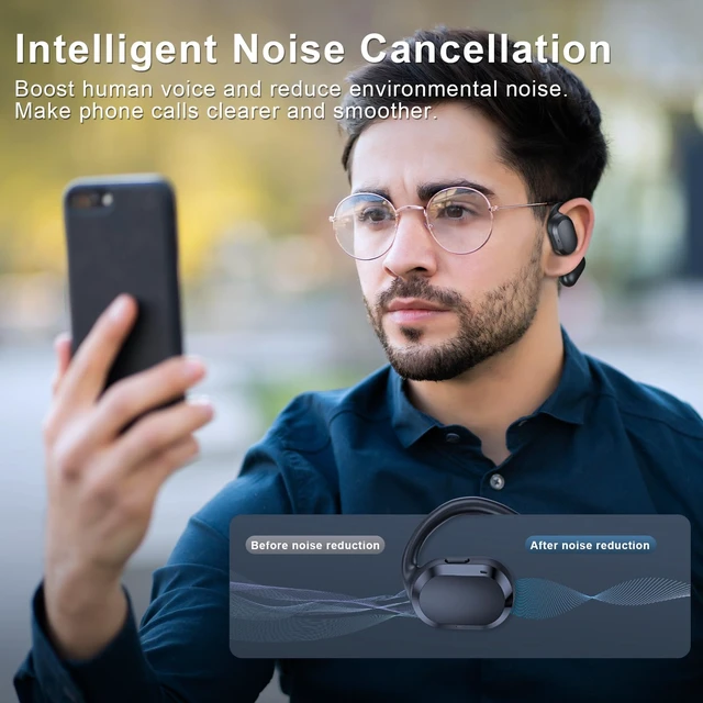 Alt view image 4 of 7 - Open Ear Headphones, Open Ear Earbuds, IPX7 Waterproof, Bluetooth 5.3 True Wireless Sports Over Ear Earbuds with Earhooks, Built-in Mic, Crystal-Clear Calls for Running Workout Cycling Driving (Black)