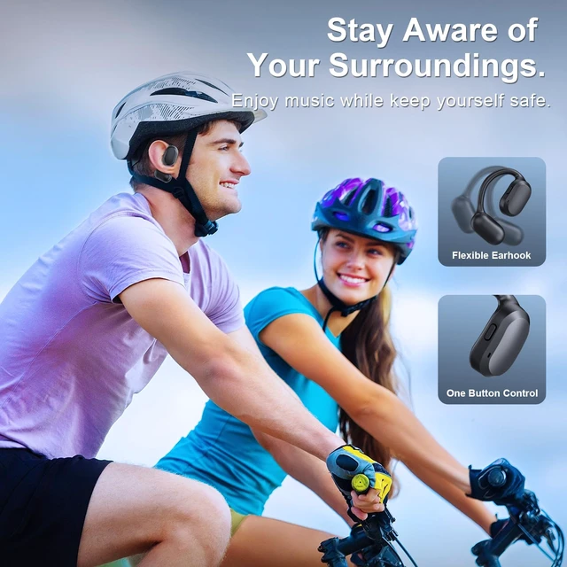 Alt view image 6 of 7 - Open Ear Headphones, Open Ear Earbuds, IPX7 Waterproof, Bluetooth 5.3 True Wireless Sports Over Ear Earbuds with Earhooks, Built-in Mic, Crystal-Clear Calls for Running Workout Cycling Driving (Black)