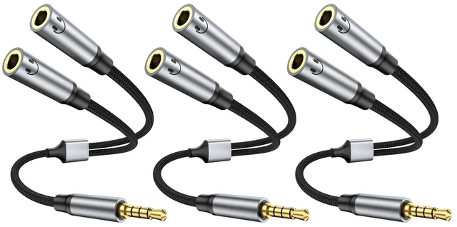Main image of 3.5mm Headphone Splitter, Nylon Braided Dual 3.5mm Female Headphone Jack Audio Stereo, 4 Pole Male to 2 Female Aux Cable for PS4, Switch and More