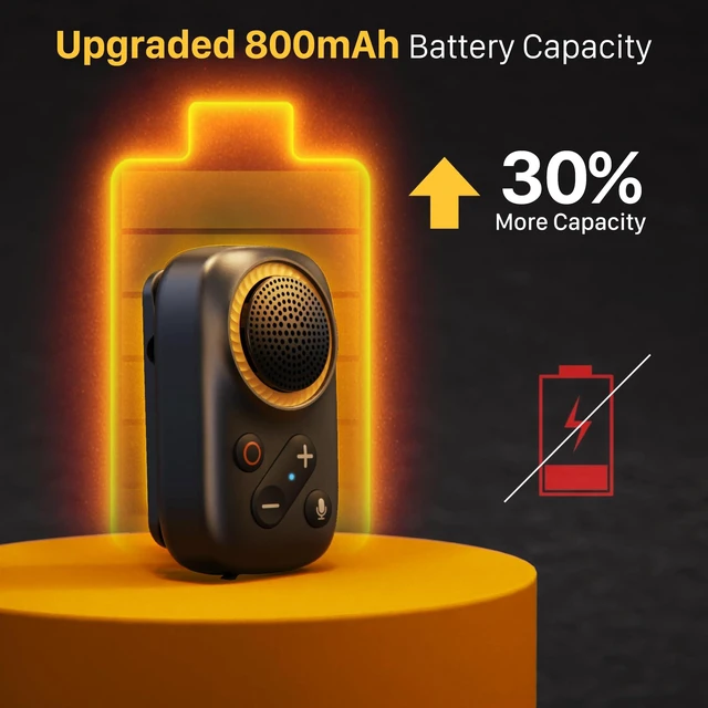 Alt view image 2 of 7 - Wearable Bluetooth Speaker Clip On-Upgraded 800mAh Battery for 20 Hours Playtime, Waterproof Small Wearable Wireless Speaker with 120dB Loud Mic for Golf, Hiking, Jobsite - Black