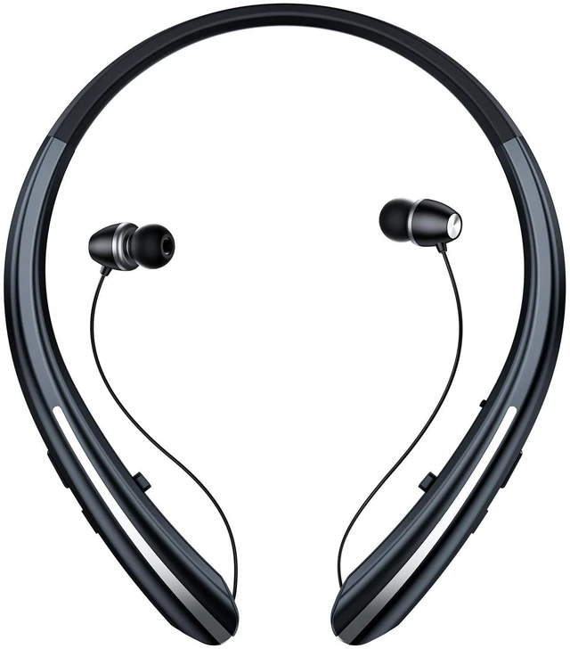 Main image of Bluetooth Headphones Wireless Neckband Bluetooth Earphones Auto Retractable Earbuds with 24H Playtime,Sports Waterproof Earphone,Noise Cancelling with Mic for Running Workout,White-Black